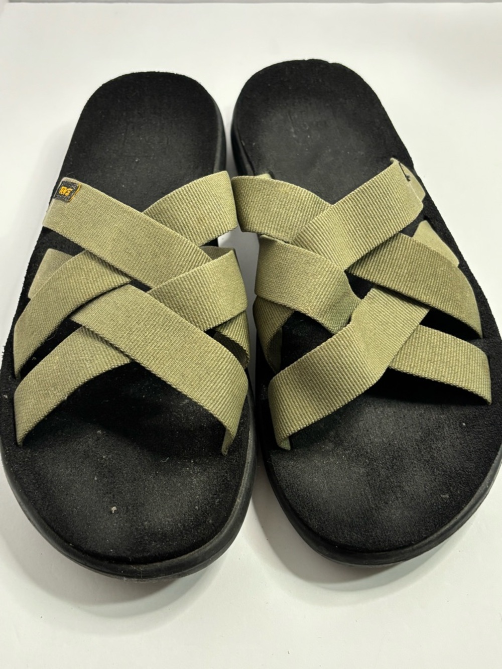 Teva Olive and Black Crisscross Strap Slide Sandals Sz 12 EUC